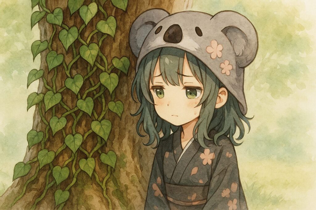 心愛の大木に、ツタが絡みついている。心愛が、それを少し窮屈そうに、そして悲しそうに見つめている。