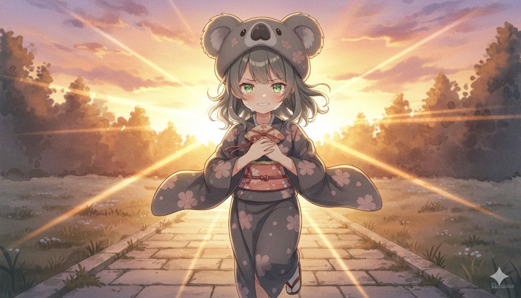 涙を流しながらも、何かを決意した強い表情で、新しく作り直したお守りを握りしめて走る心愛。