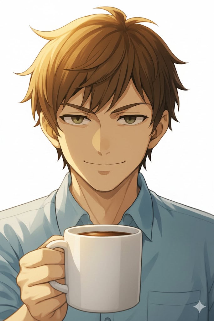 プレゼン直前、コーヒーを差し出す奏の顔のアップ。口元は優しく微笑んでいるが、その目にだけは一切の笑みがなく、氷のように冷たい光を宿している。